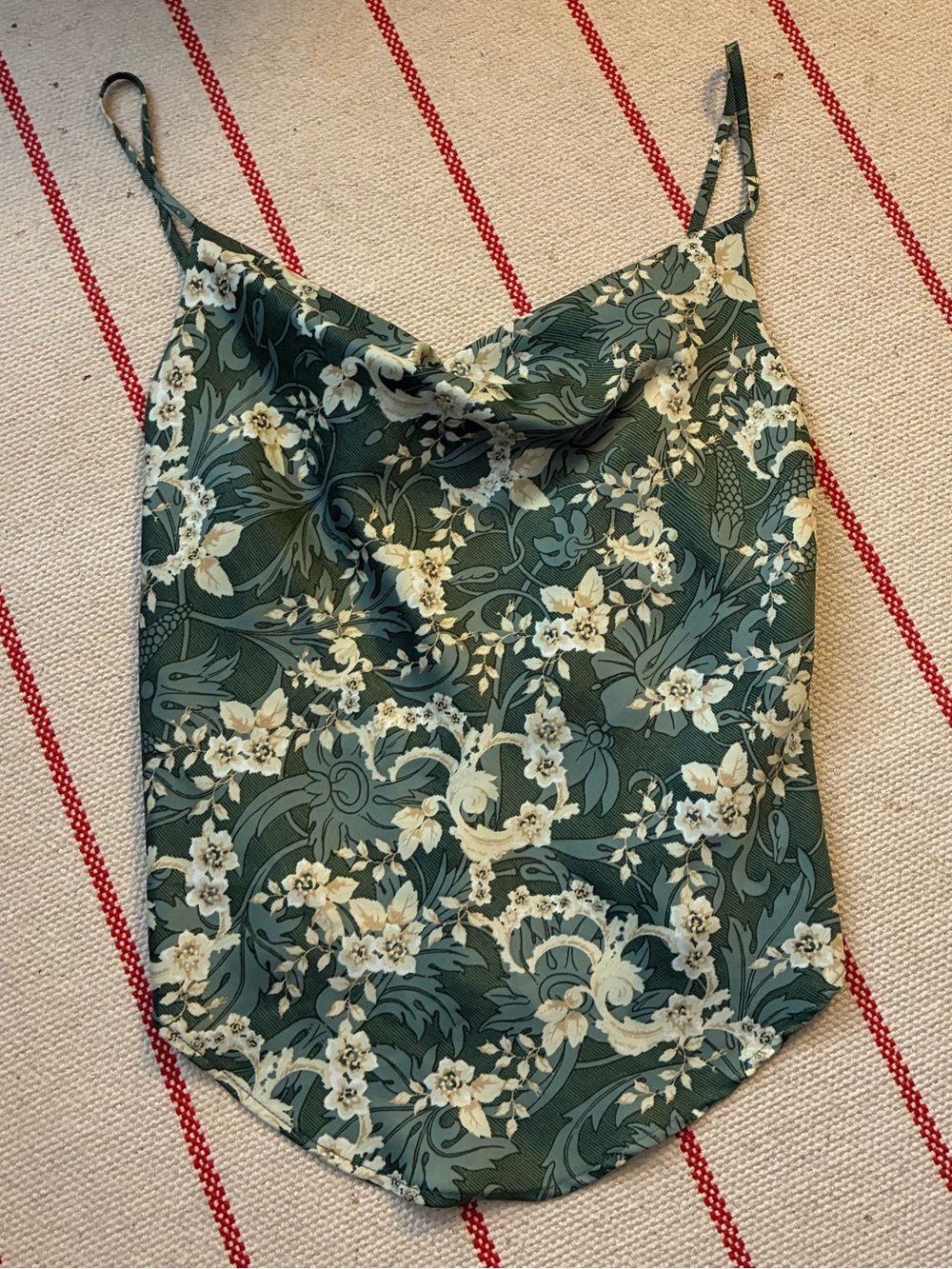 Urban Outfitters Green Floral Satin Cowl Neck Top